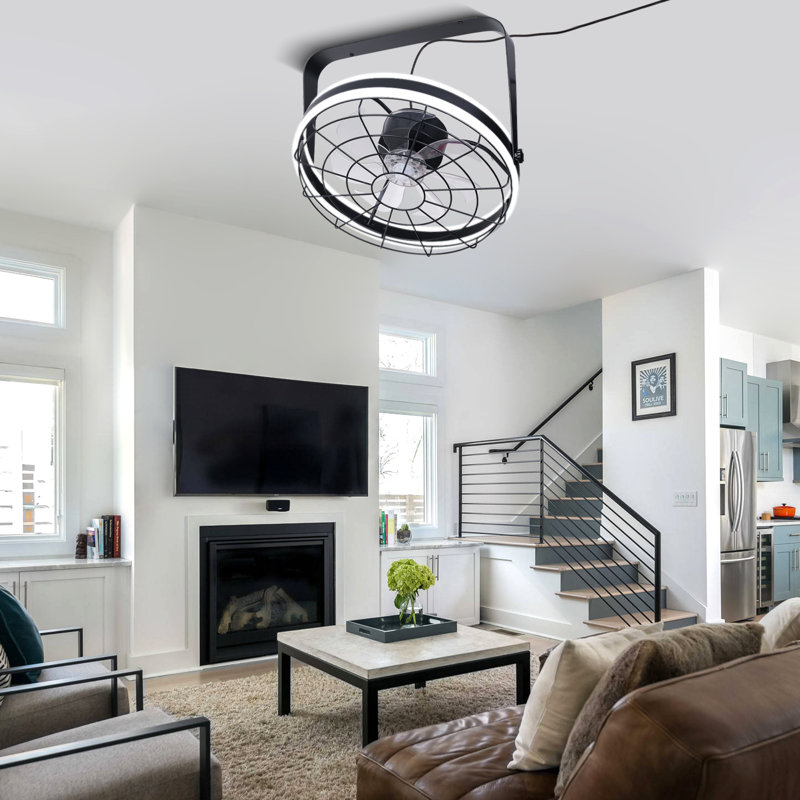 23" Modern Wall Mount Ceiling Fan with LED Light and Remote, 6 Speeds DC Motor Reversible Plug In Wall Ceiling Fan