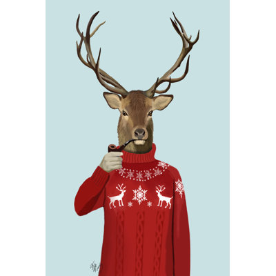 Deer in Ski Sweater 1 Piece Wrapped Canvas Wall Art