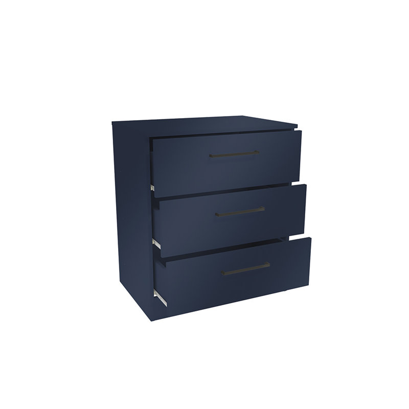 Ensemble de 2 commodes verticales Jolyne à 3 tiroirs avec rangement moderne pour chambre à coucher, Bleu / Noir