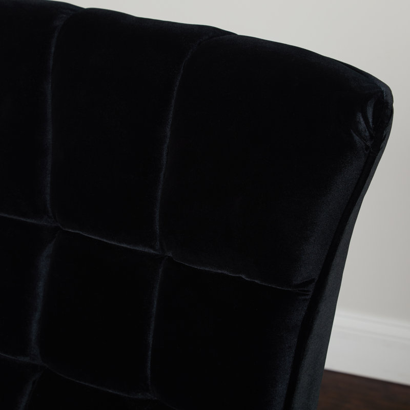 Upholstered Wingback Chair, Black Velvet Polyester Blend