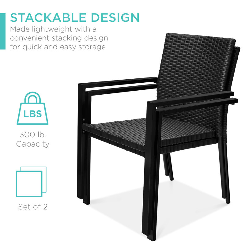 Ebern Designs Wicker Chairs, Stackable Outdoor Dining Furniture W/ Armrests, Black