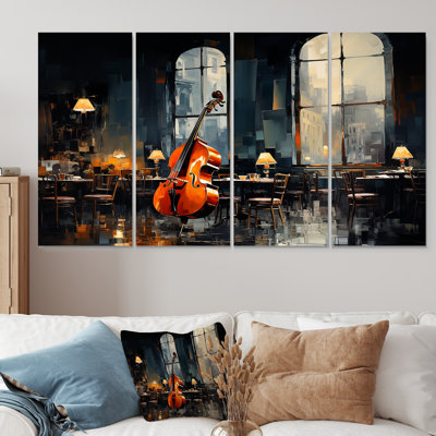 Yellow And Grey Jazz Cafe Melody V - Music Jazz 4 Piece Wall Art