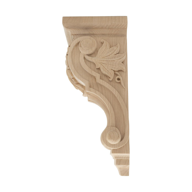 Hand Carved Alder Wood Acanthus Leaf Corbel, 12-1/2 x 5-1/8 x 5-3/8 inches