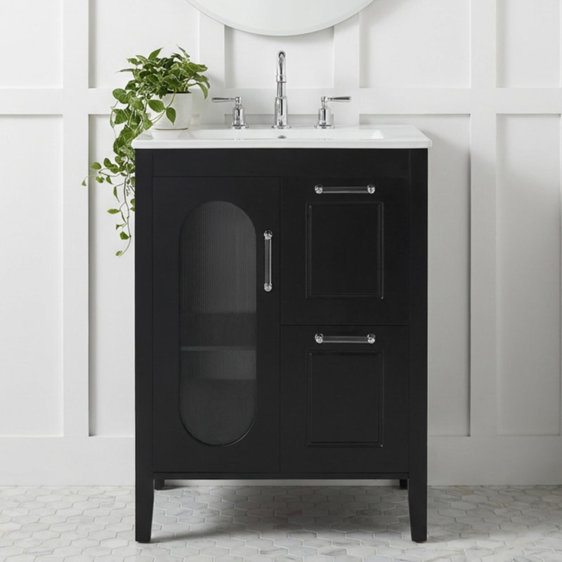 Meuble-lavabo simple 24 po avec lavabo, noir, Noir