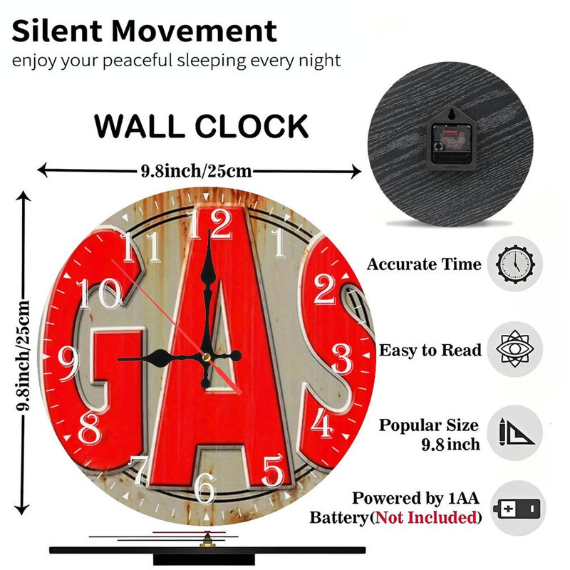 Horloge murale en bois 10 po, mouvement silencieux, à piles (piles AA non incluses), décor artistique, parfait pour les décorations