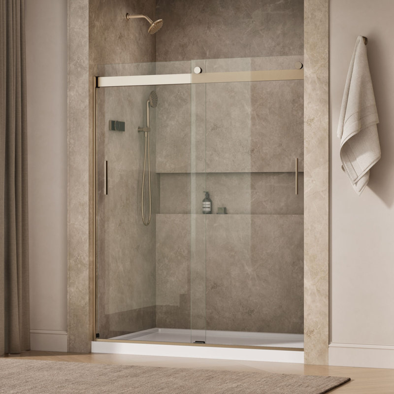 Levity 74" H x 59.63" W Bypass Shower Door with CleanCoat Technology, Anodized Brushed Bronze, Crystal Clear