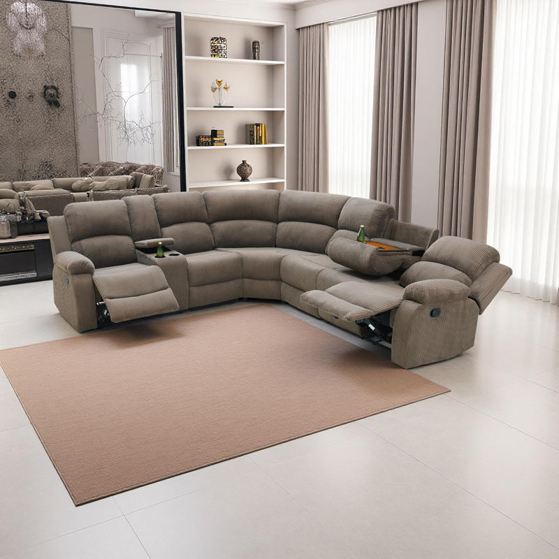 Canapé modulaire inclinable en tissu Corduroy, Brun