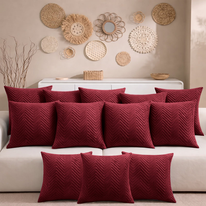 Aspire Homeware Embossed Square Velvet Cushion Cover, Burgundy, Pack of 12
