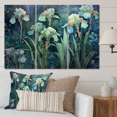 «Green Irises Petal III» sur toile, reproduction de 3 pièces