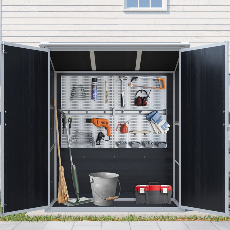Remise de rangement extérieure 5 pi x 3 pi, armoire en résine imperméable noire, portes verrouillables, protégée, idéale pour les vélos et les outils de jardin, armoire avec étapes d'installation simple, protection, outils de masse pour l'extérieur