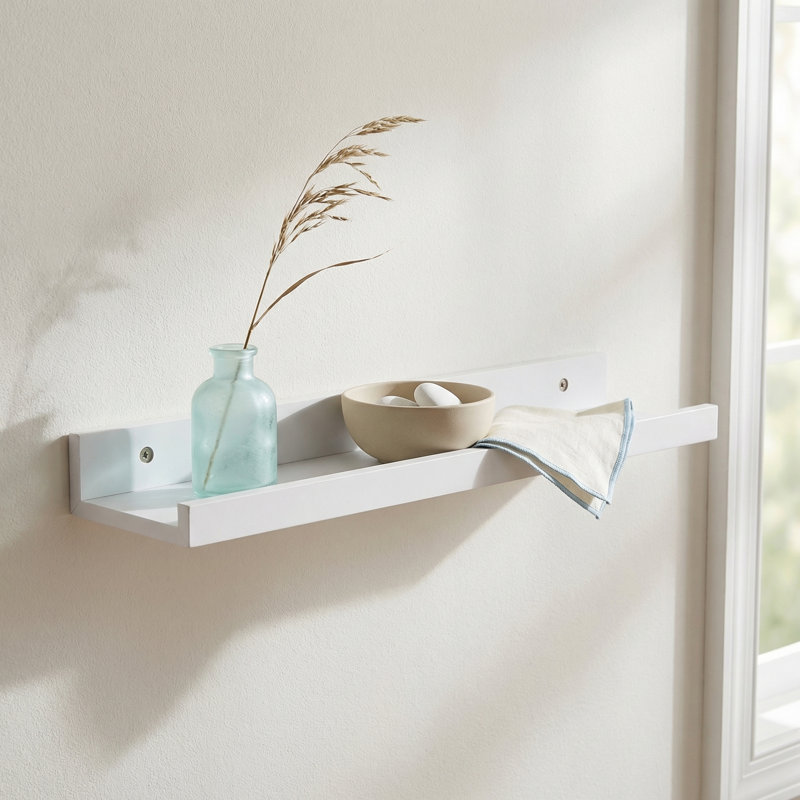 Dura Floating Display Shelf, Lipped Design, Foil-Wrapped Finish, White, 4.6cm H x 58cm W x 10cm D