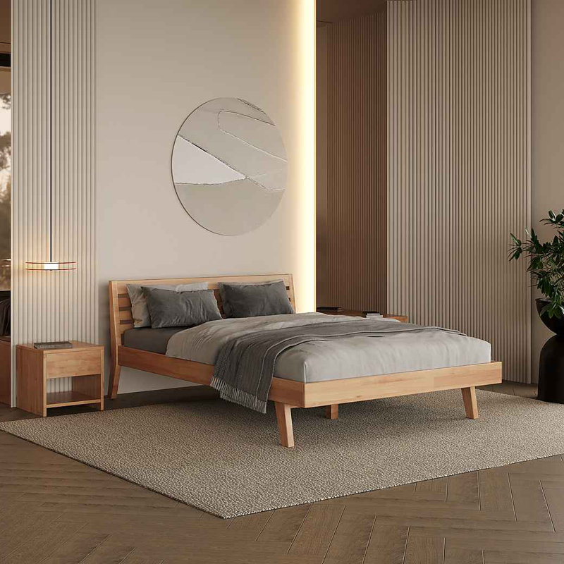 Mary Solid Wood Bed in Beech, 160cm W x 200cm L