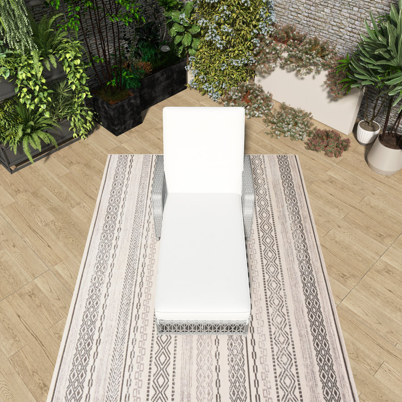 Beige Wicker Outdoor Lounge Chair With Adjustable Backrest And Armrests, Beige