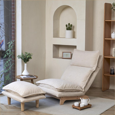 Fauteuil à billes inclinable et réglable, fauteuil de loisir multifonctionnel pour adultes, chaise longue pour balcon de chambre à coucher | Beige | Métal