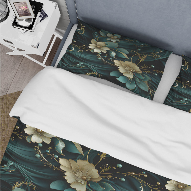 Deep Emerald Radiant Glamour Emerald I - Ensemble de housse de couette damassé