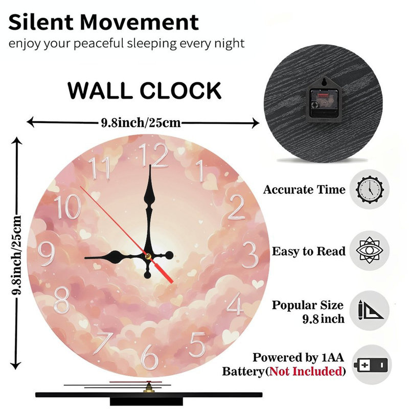 Clock Face With Pink Clouds And Hearts