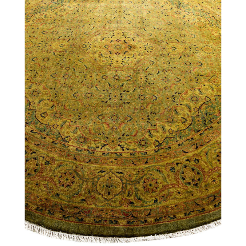 Handmade Gold Wool Round Area Rug 6'2" x 6'4"