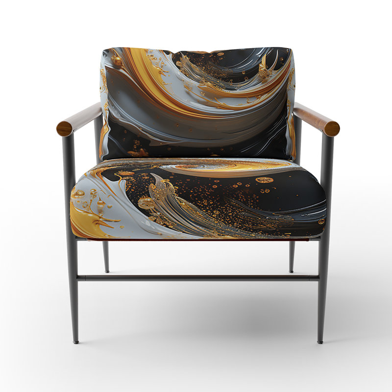 Fauteuil à accoudoirs rembourré à motif spiral liquide et liquide noir et blanc, Noir, noir, noir, noir