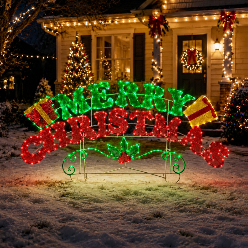Grandes décorations de Noël d'extérieur 60 pouces «Merry Christmas» avec lumières DEL, H 29,72 po x l 60 po x P 8 po