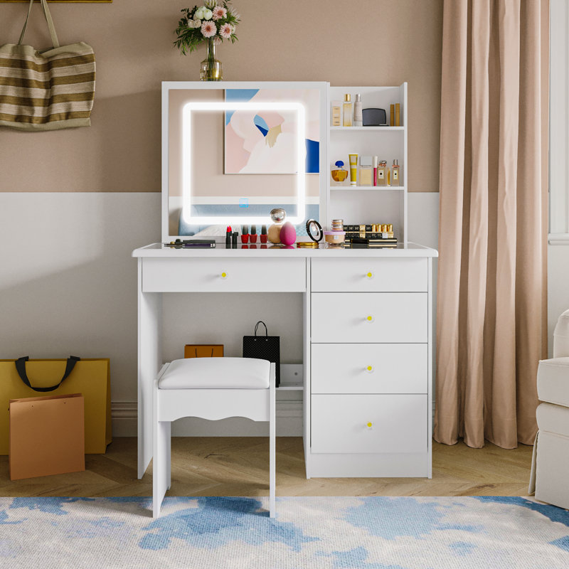 39.4'' Wide Vanity Set With Glass Table Top