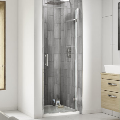 Pacific 745mm - 790mm W x 1850mm H Hinged Semi-Frameless Shower Door with Clear Glass
