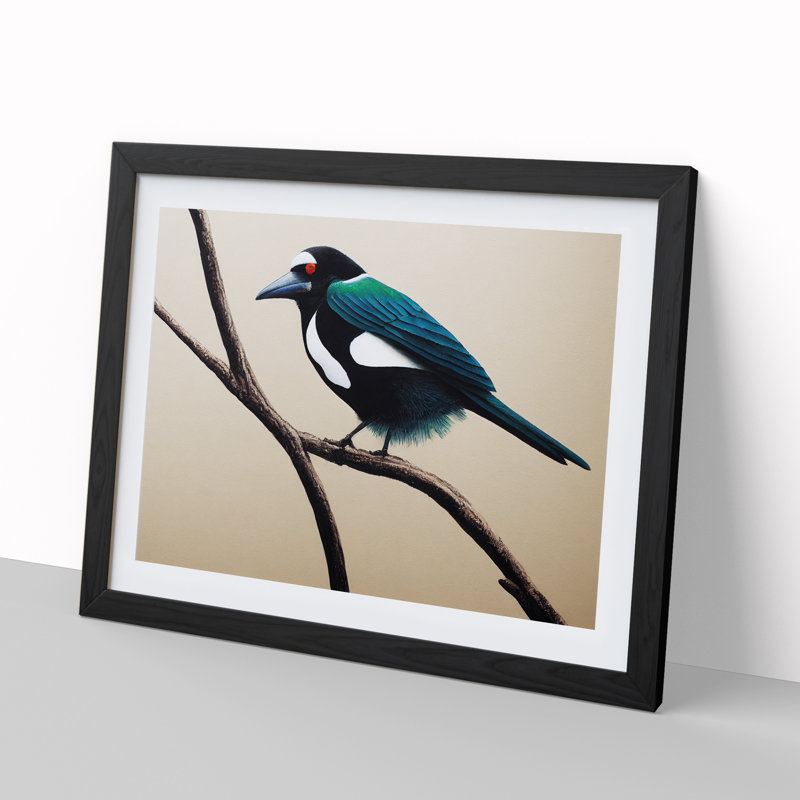 XH1022-7104X Powerful Magpie Bird - Single Picture Frame Print, 25cm H x 34cm W x 2cm D, Black Framed