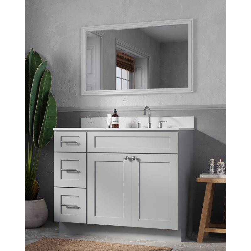 Disar 43'' Single Bathroom Vanity with Quartz Top, Right, Gray