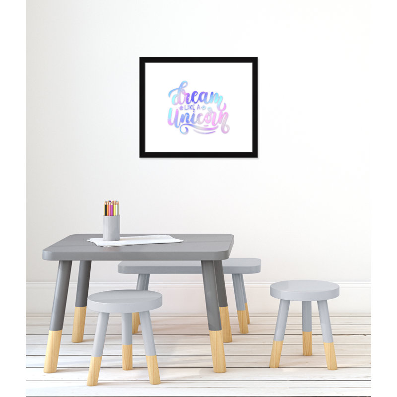 «Dream Like a Unicorn», impression sur papier, H 20,5 po x l 24,5 po x P 0,6 po, Encadré plat noir