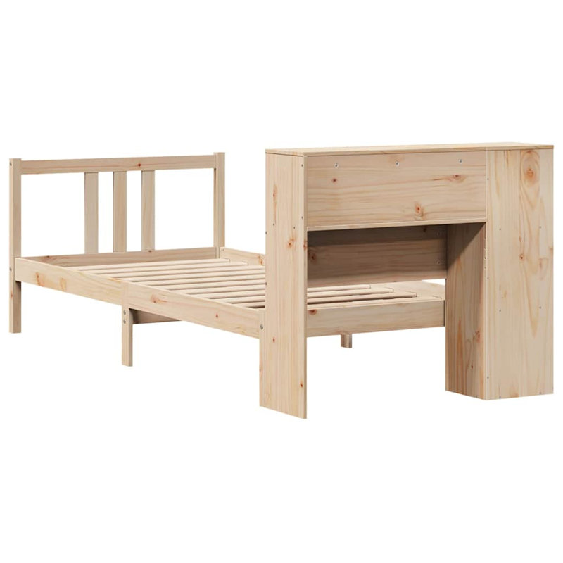 Bookcase Bed Without Mattress Solid Wood Pine,  96cm x 195.5 cm, Natural