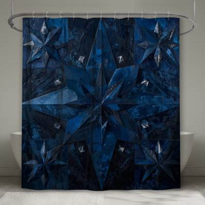 Rideaux de douche à motif géométrique bleu extra long
