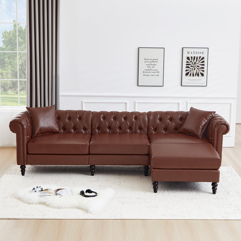 108.7" Wide Sectional Sofa With Ottoman, Brown