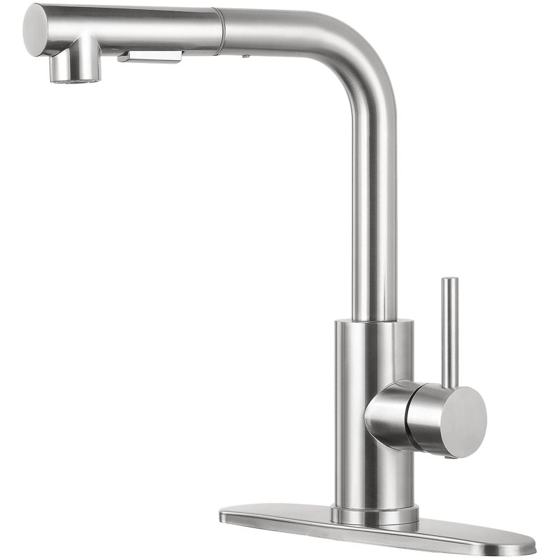 Robinet de cuisine à poignée simple avec deux modes de sortie d'eau rétractable, Nickel brossé