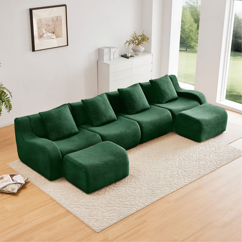 Canapé en forme de U sans os, tissu en peluche sans assemblage requis, accoudoir incurvé, conception antidérapante, éponge à haute densité 32D au design épuré, emballage sous vide à compression complète, pour salons