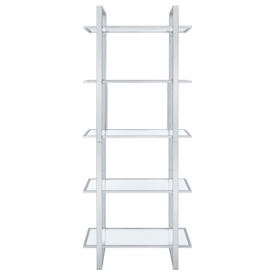 Hartford 79-Inch 5-Shelf Glass Bookshelf Chrome