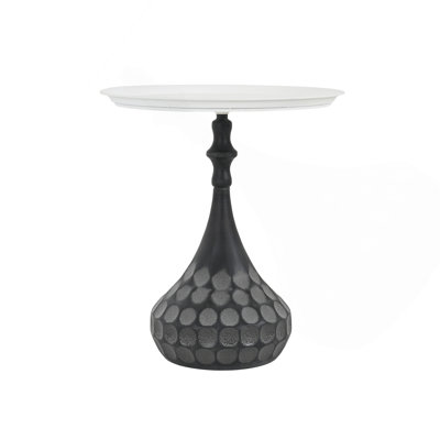 Accent Metal Coffee Table, Pedestal Table For Living Room, Hand-Hammered Texture, White+Black