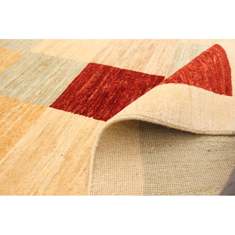 Tapis en laine ivoire/rouge 6 pi 7 po x 9 pi à la main one-of-kind-noué la 2010 Fawnia