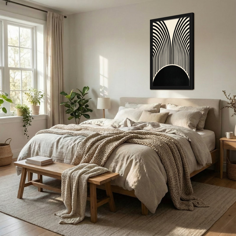 Motif d'arc géométrique abstrait noir et crème, H 18 po x l 12 po