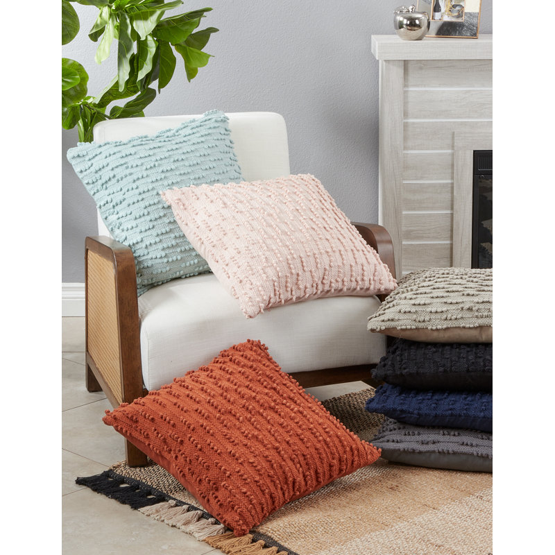 Slate Gray Nubby Design Down-Filled Throw Pillow