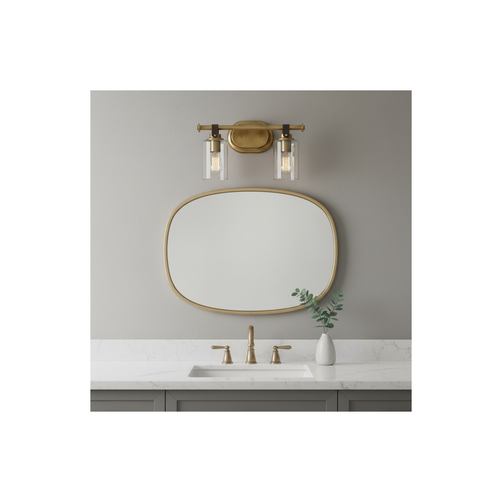 April 2 Light Transparent Dimmable Vanity Light, Heritage Brass