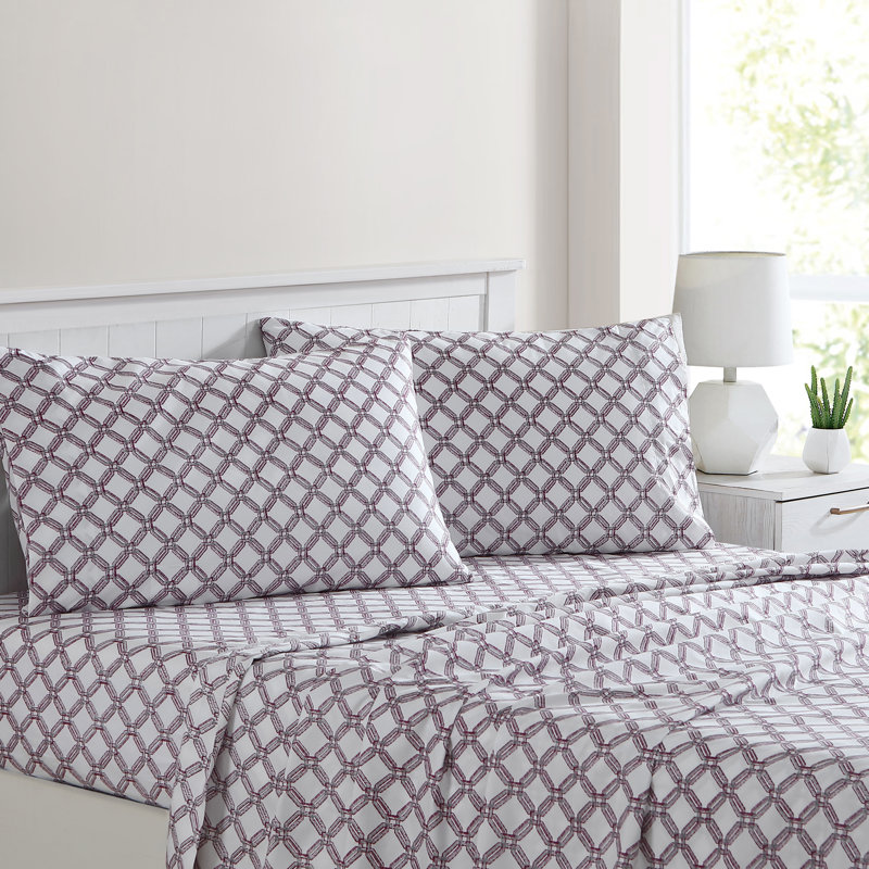 Modern Threads 4-Piece Ultra Soft Microfiber Sheet Set with Deep Pockets in Solids & Prints, Cara Geometric