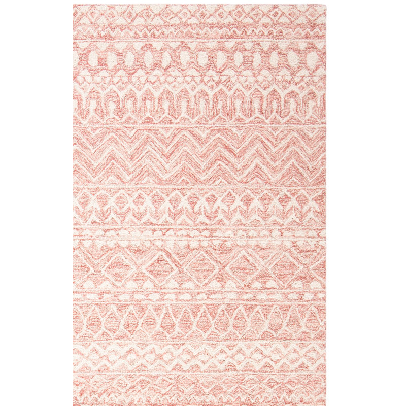 Tapis rose / ivoire en laine tissé à plat à la main Cuomhouse, Carré 7 pi