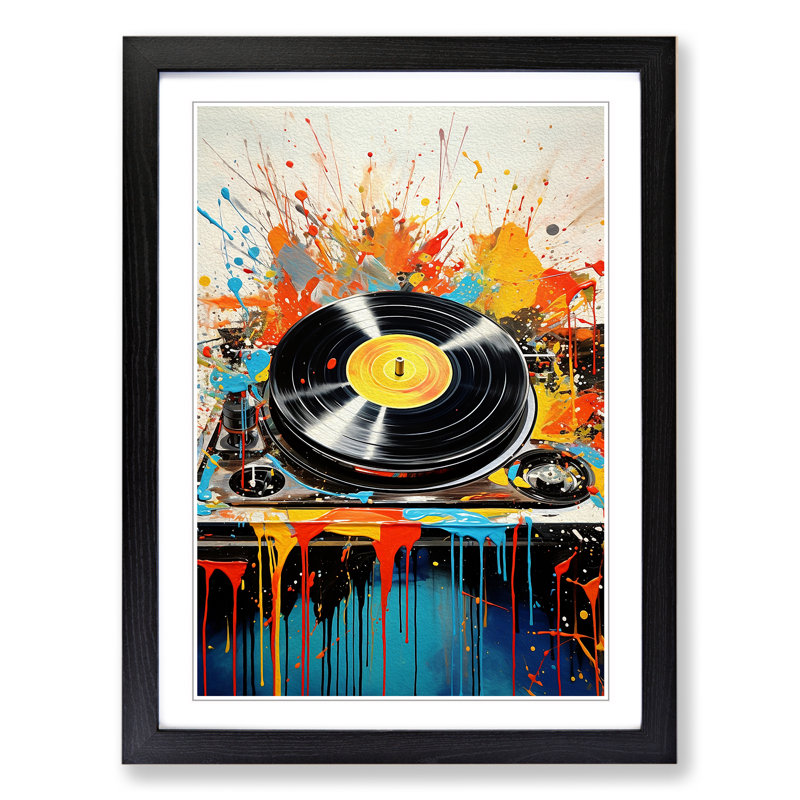 Record Player Action Painting - Framed Print, Black, 46cm H x 34cm W x 2cm D