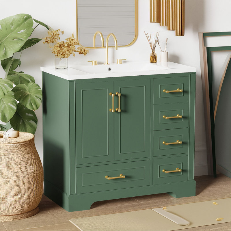 Armoire de salle de bain autoportante, Vert