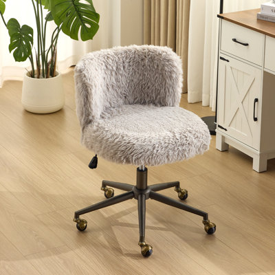 Plush Velvet Swivel Chair Antique Bronze Base  With Wheels