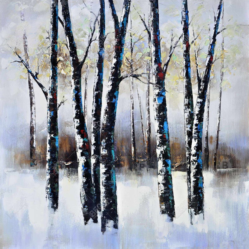 Toile givrée avec arbres bleus | Art mural contemporain pour chambre à coucher