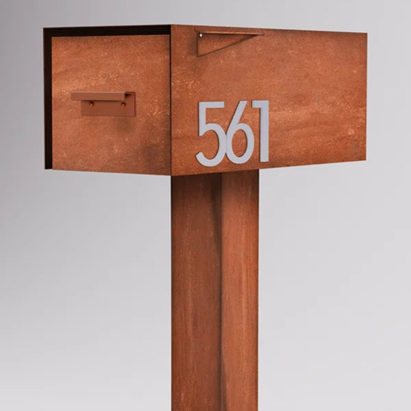 Grande boîte aux lettres en acier Malone, Corten / noir, Argent, Oui