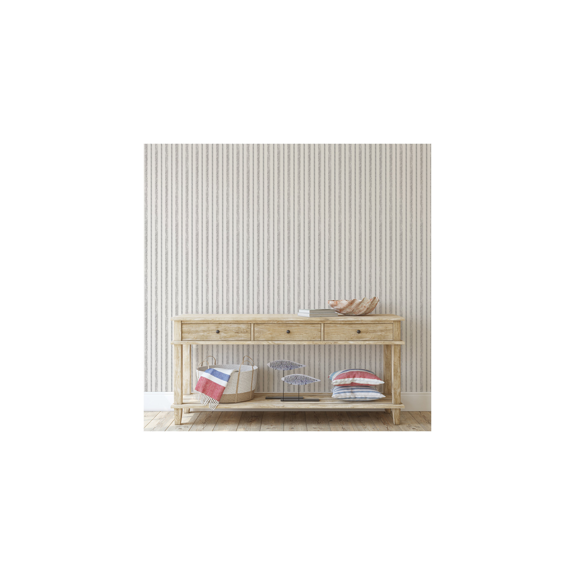 Nautical Stripe Peel And Stick Wallpaper, Charcoal/Cotton