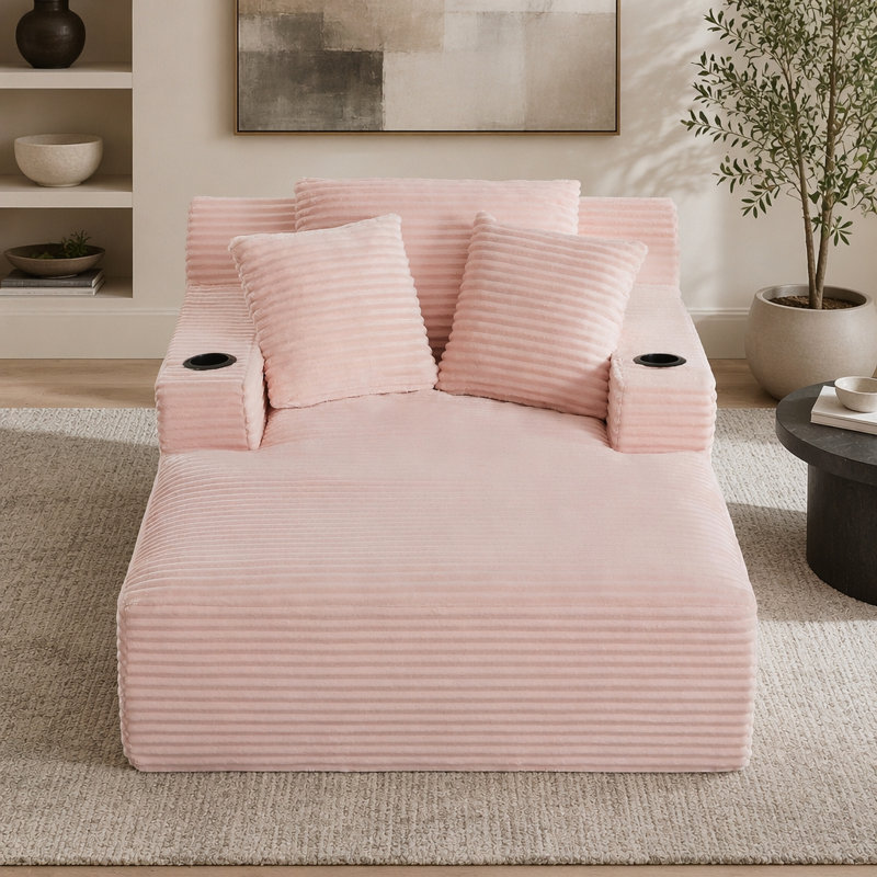 Méridienne surdimensionnée, Velours côtelé rose