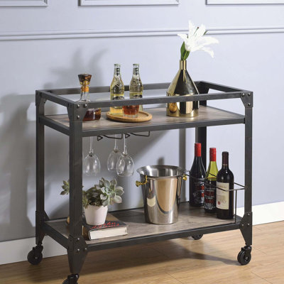 Rustic Oak and Charcoal 2-shelf Serving Cart