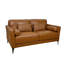 Causeuse en cuir brun clair avec 5 coussins